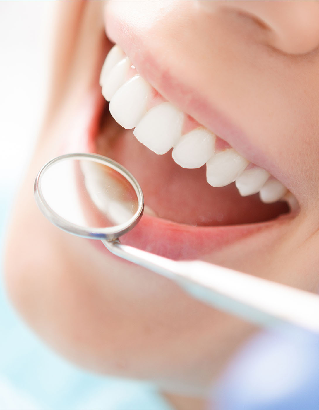 The image shows a modern dental or medical office interior with a dental chair, equipment, and a clean, professional environment.